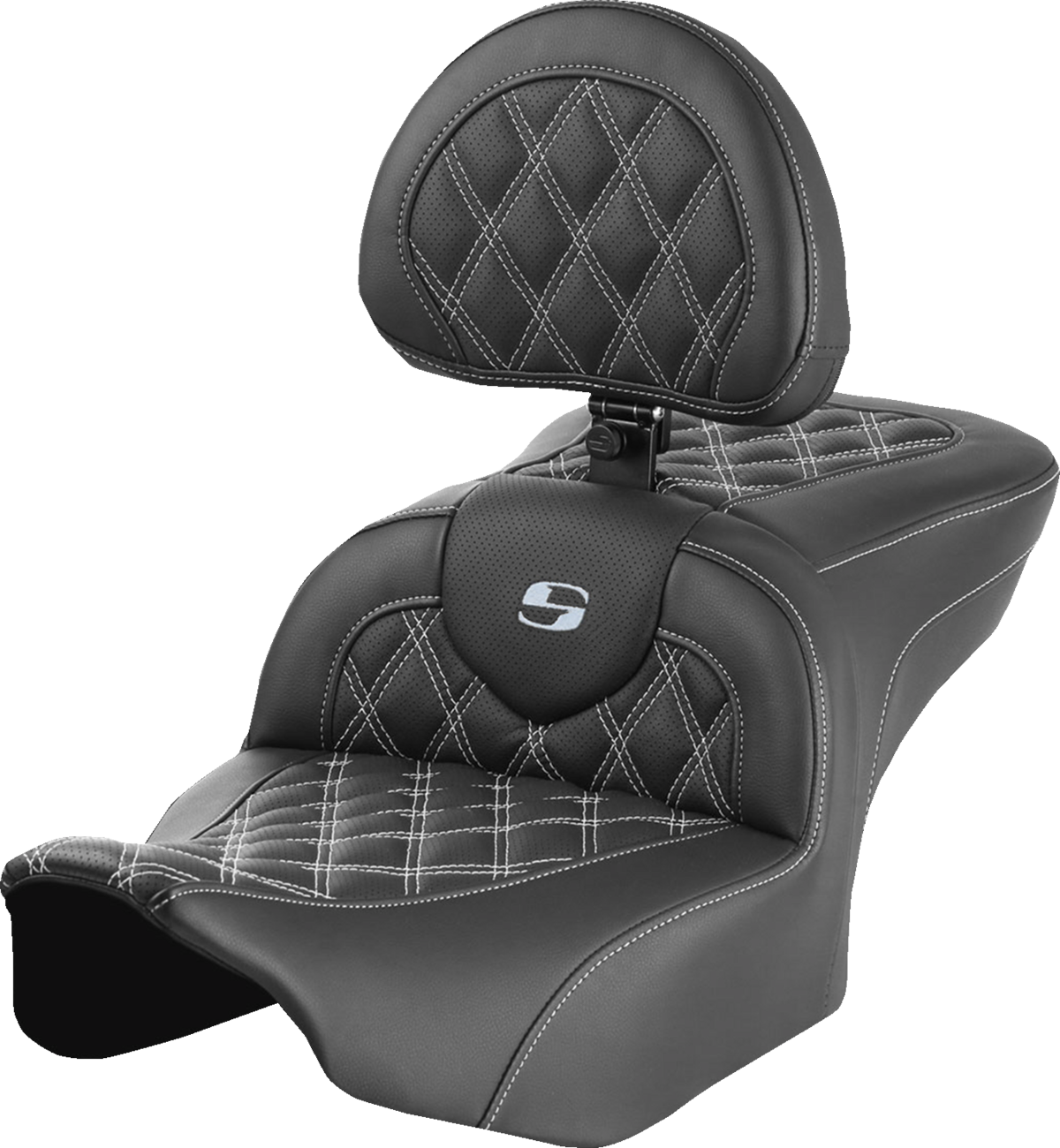 Saddlemen RoadSofa Seat - with Backrest - Lattice Stitch - Silver Stitch - FLTR/FLHX '23-'24