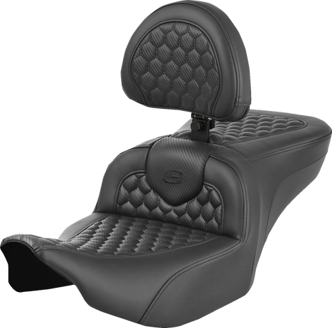 Heated RoadSofa™ Seat - Honeycomb Stitch - w/ Backrest - FLH/FLT &