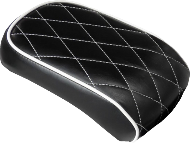Bare Bones Pillion Pad - Diamond - Black w/ White Stitch - Softail &