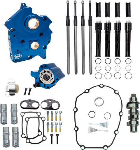 Cam Chest Kit with Plate - Chain Drive - Oil Cooled - 475 Cam - Black Pushrods - M8