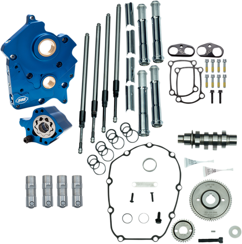 Cam Chest Kit with Plate - Gear Drive - Oil Cooled - 475 Cam - Chrome Pushrods -M8
