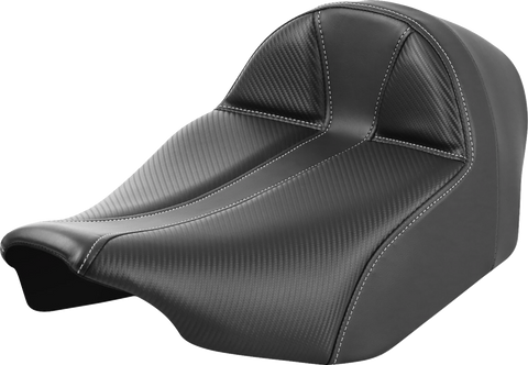 Dominator Solo Seat - Carbon Fiber w/ Silver Stitch - Extended Reach - FLT/FLH &