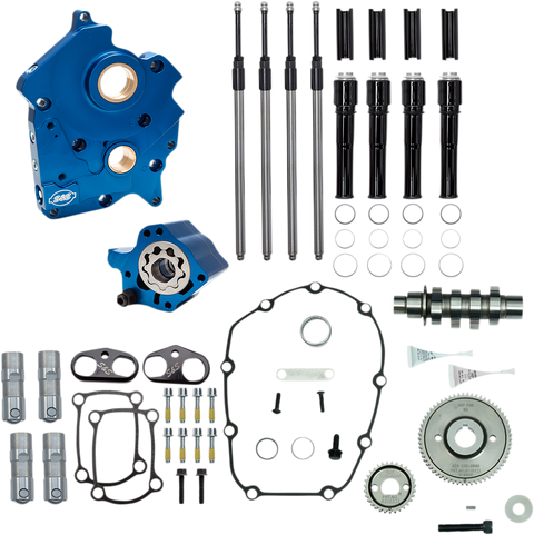 Cam Chest Kit with Plate - Gear Drive - Oil Cooled - 475 Cam - Black Pushrods - M8