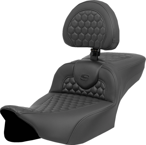 Heated RoadSofa™ Seat - Extended Reach - Honeycomb Stitch - w/ Backrest - FLT/FLH ’23-‘24