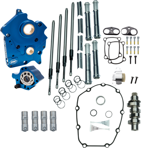 Cam Chest Kit with Plate - Chain Drive - Oil Cooled - 465 Cam - Chrome Pushrods - M8