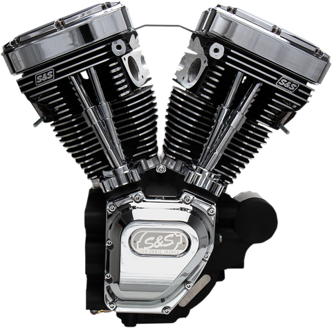 T124 Long Block Engine - Wrinkle Black and Chrome - Touring
