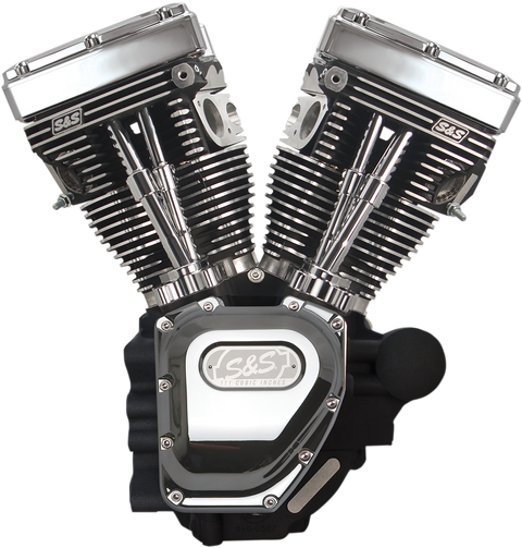T111 Long Block Engine - Wrinkle Black and Chrome - Touring
