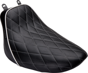 Bare Bones Solo Seat - Diamond Stitch w/ White Stitching/Piping - Black - Softail '18-'23