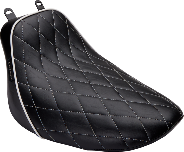 Bare Bones Solo Seat - Diamond Stitch w/ White Stitching/Piping - Black - Softail &