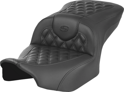 Heated Roadsofa™ Seat - Carbon Fiber - Lattice Stitch - w/o Backrest - FLT/FLH &