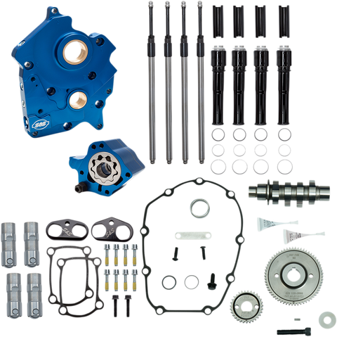 Cam Chest Kit with Plate - Gear Drive - Oil Cooled - 465 Cam - Black Pushrods - M8