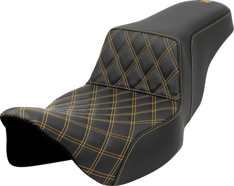 Step-Up Seat - Front Lattice Stitch - Gold Stitch - Extended Reach - FLH/FLT &