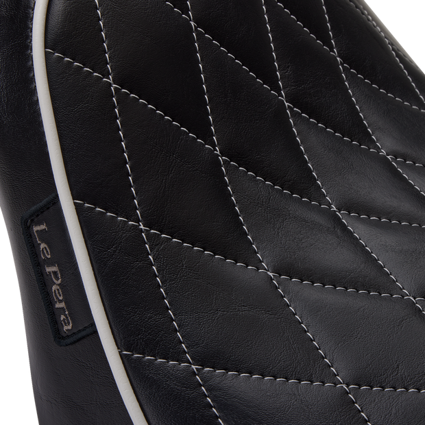 Bare Bones Solo Seat - Diamond Stitch w/ White Stitching/Piping - Black - Softail &