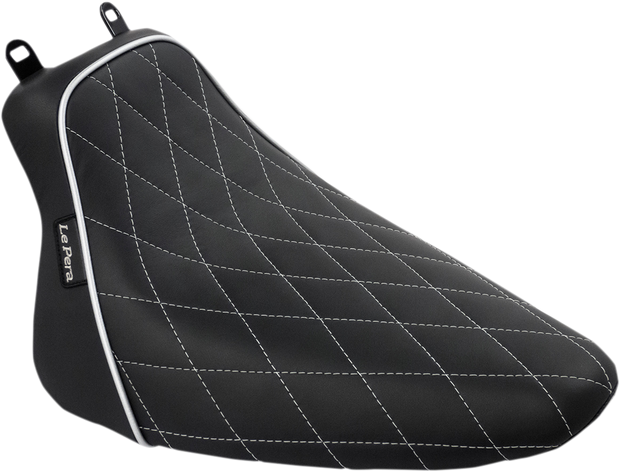 Bare Bones Solo Seat - Diamond Stitch w/ White Stitching/Piping - Black - Softail - FL &